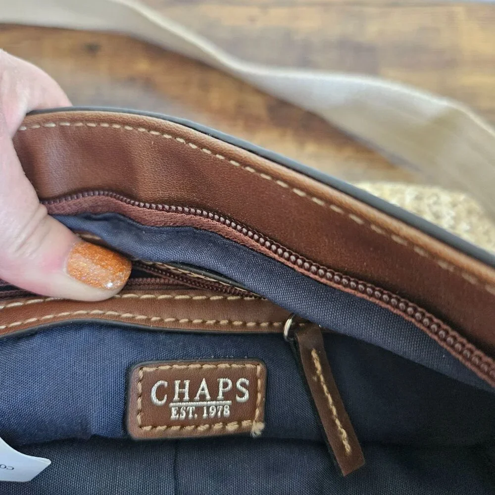 Chaps Straw & Faux Leather Crossbody Bag satchel purse Boho Cottage core Hippie - Picture 4 of 16